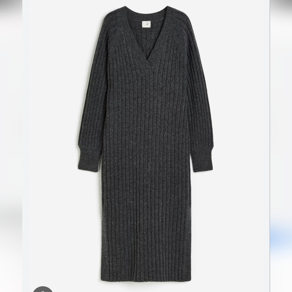 H&M Ribbed Knit Sweater Dress Wool Blend Pullover Long Sleeves Classy Preppy XL
